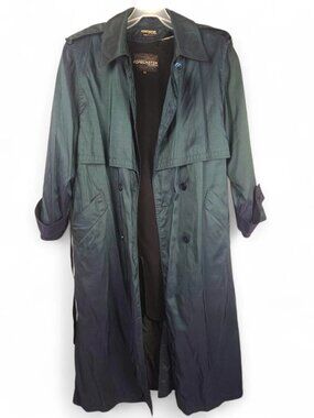 Vtg Forecaster of Boston Iridescent Trench Coat Green Shimmer Wool Liner 11/12